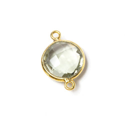 12x12mm Vermeil Bezeled Prasiolite faceted coin Connector 1 piece (ONLINE ORDER ONLY)