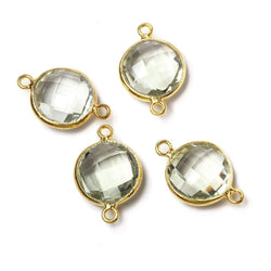 12x12mm Vermeil Bezeled Prasiolite faceted coin Connector 1 piece (ONLINE ORDER ONLY)