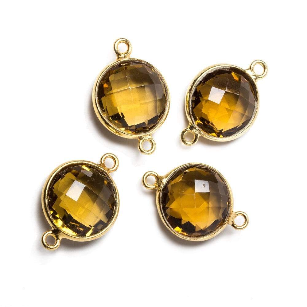 12x12mm Vermeil Bezeled Whiskey Quartz faceted coin Connector 1 piece (ONLINE ORDER ONLY)