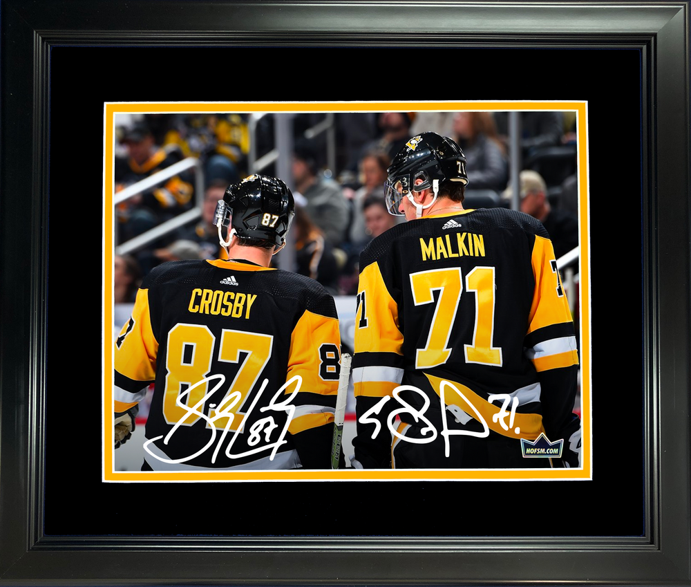 Framed Sidney Crosby & Evgeni Malkin Dual Facsimile Laser Engraved Signature Auto 11"x14"Hockey Photo HOFSM Holo (ONLINE ORDER ONLY)