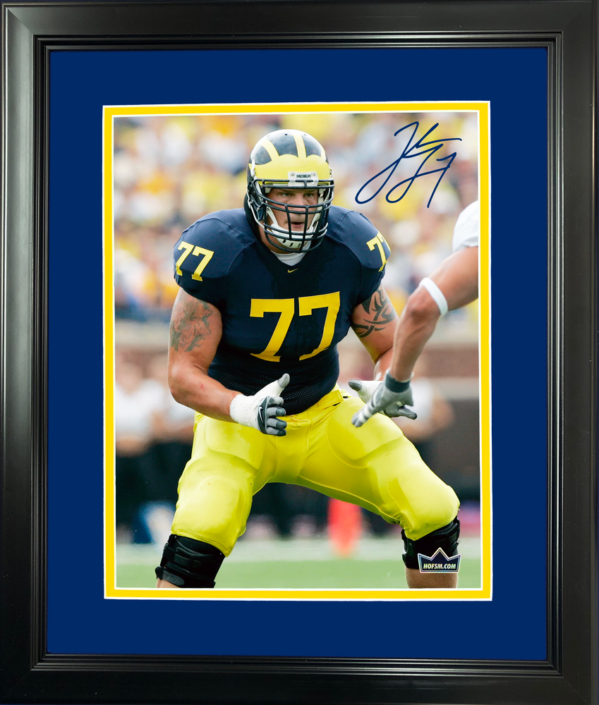 Framed Jake Long Facsimile Laser Engraved Signature Auto Michigan Wolverines 11"x14" College Football Photo HOFSM Holo (ONLINE ORDER ONLY)