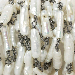 12x5-15x4mm White Biwa straight drill Black Gold .925 Silver Chain by the foot 16 pcs (ONLINE ORDER ONLY)