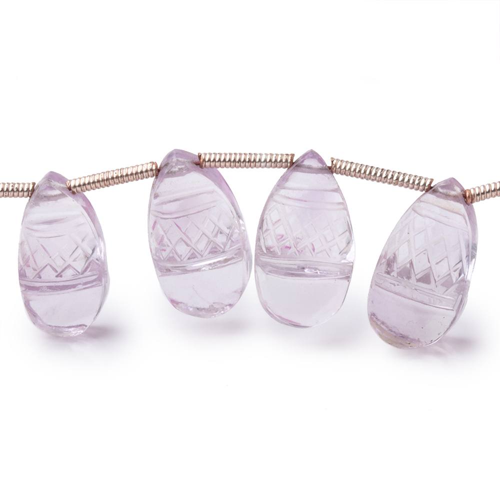 12x7-15x9mm Pink Amethyst Carved Pear Beads 8 inch 19 pieces (ONLINE ORDER ONLY)
