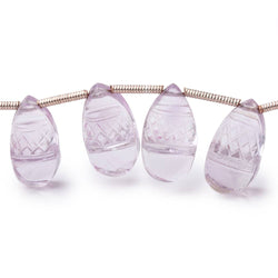 12x7-15x9mm Pink Amethyst Carved Pear Beads 8 inch 19 pieces (ONLINE ORDER ONLY)
