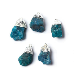 12x7-17x9mm Silver Leafed Neon Blue Apatite Natural Crystal Pendant Set of 5 (ONLINE ORDER ONLY)