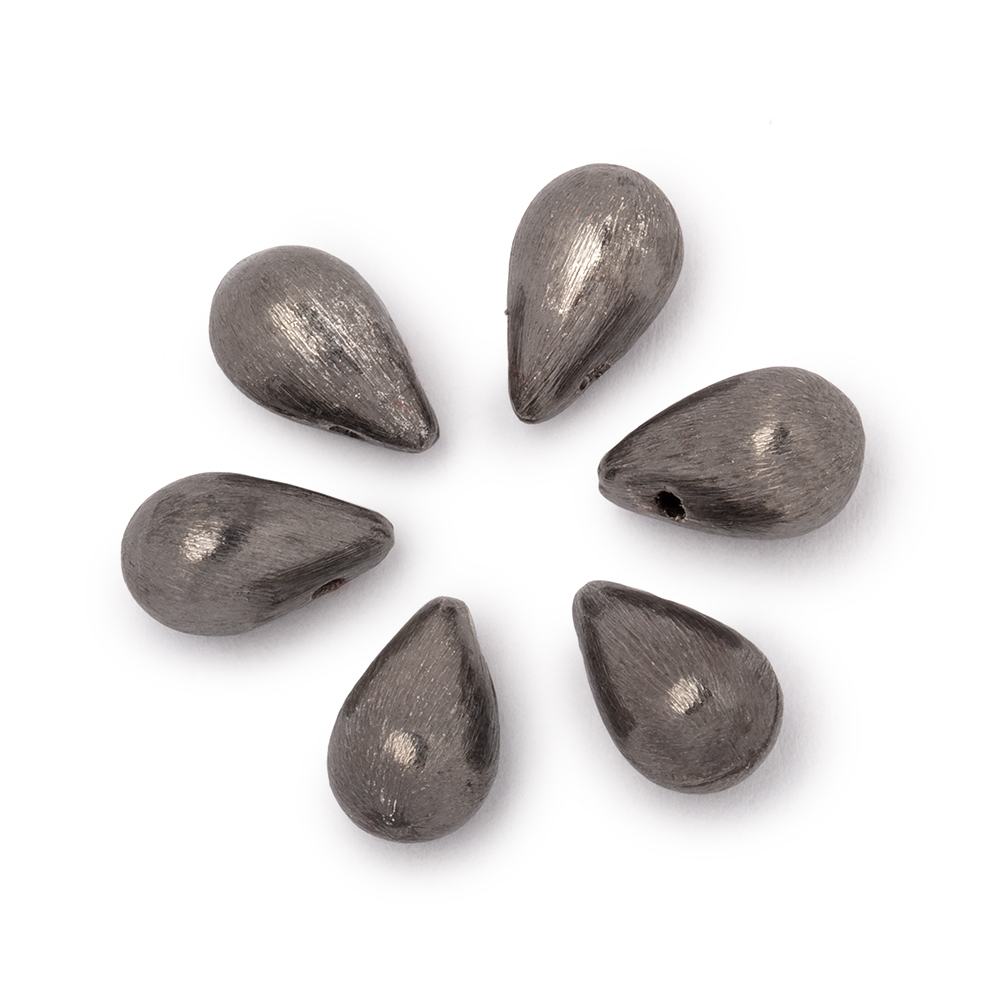 12x7mm Black Gold Plated Copper Brushed Tear Drop Set of 6 Beads (ONLINE ORDER ONLY)