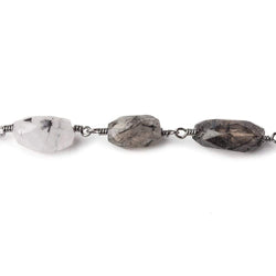 12x8-17x10mm Black Tourmalinated Quartz faceted nugget Black Gold plated Chain by the foot 14 bead per (ONLINE ORDER ONLY)