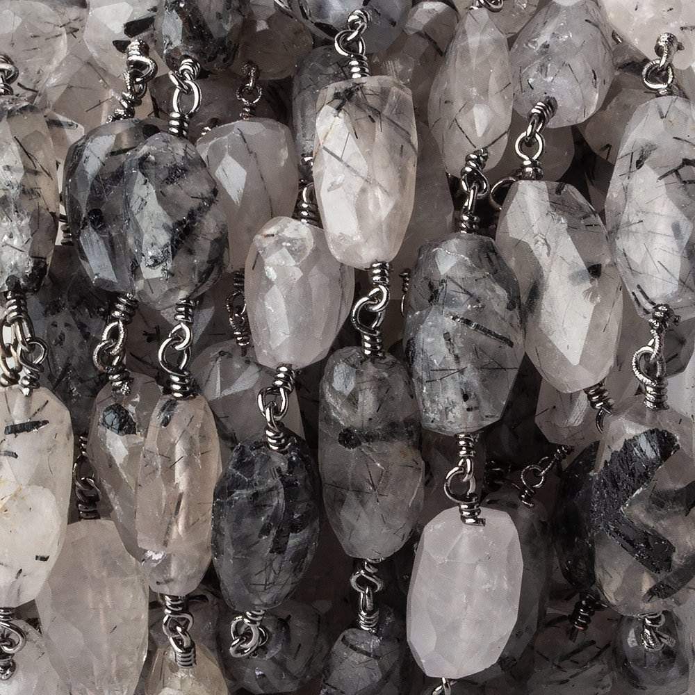 12x8-17x10mm Black Tourmalinated Quartz faceted nugget Black Gold plated Chain by the foot 14 bead per (ONLINE ORDER ONLY)