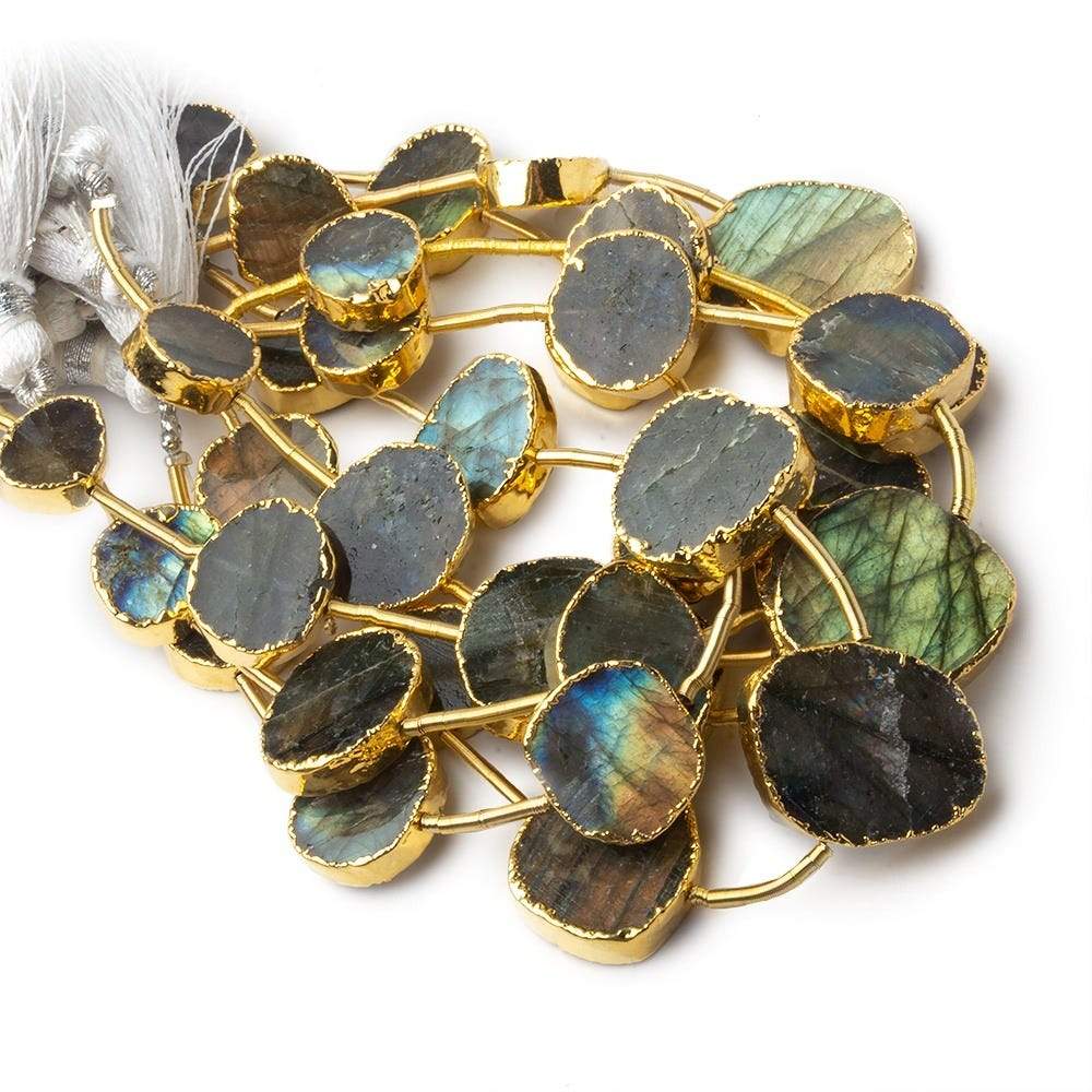 12x8-20x18mm Gold Leafed Labradorite Slice Strand 7 inch 7 beads (ONLINE ORDER ONLY)