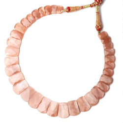 12x8-22x15mm Angel Skin Peach Moonstone double drilled faceted fancy shape collar 33 beads (ONLINE ORDER ONLY)
