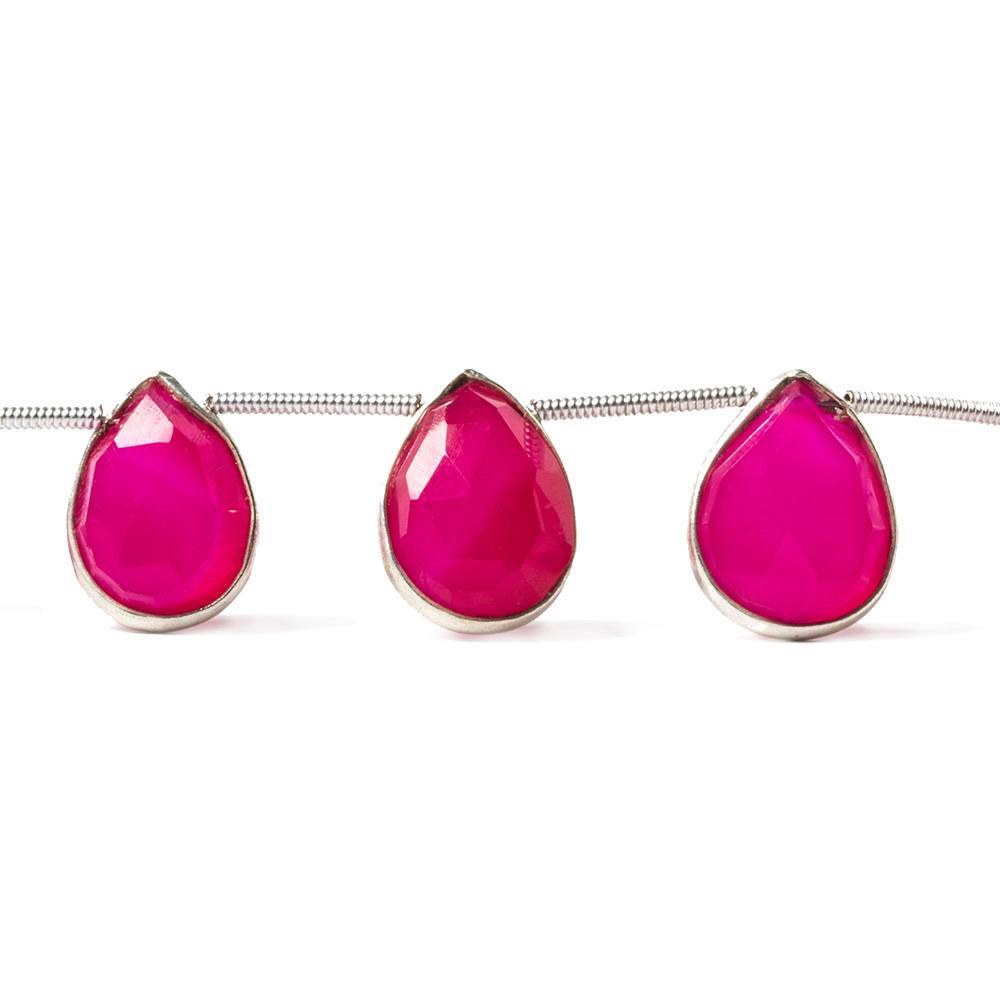 12x9-14x11mm Sterling Silver Bezeled Fuchsia Chalcedony pear Strand (ONLINE ORDER ONLY)