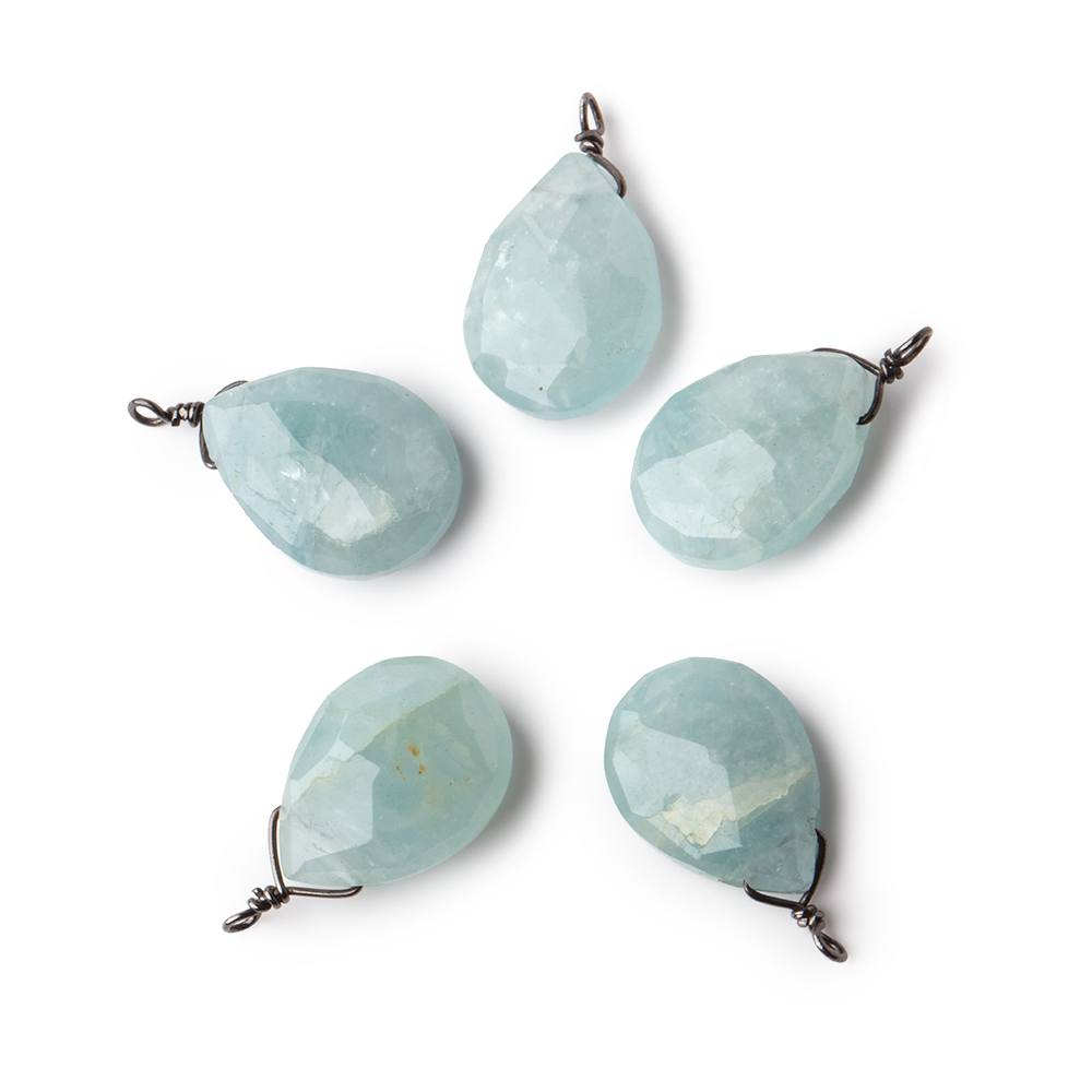 12x9mm Black Gold Wire Wrapped Aquamarine Faceted Pear 1 Focal Pendant (ONLINE ORDER ONLY)