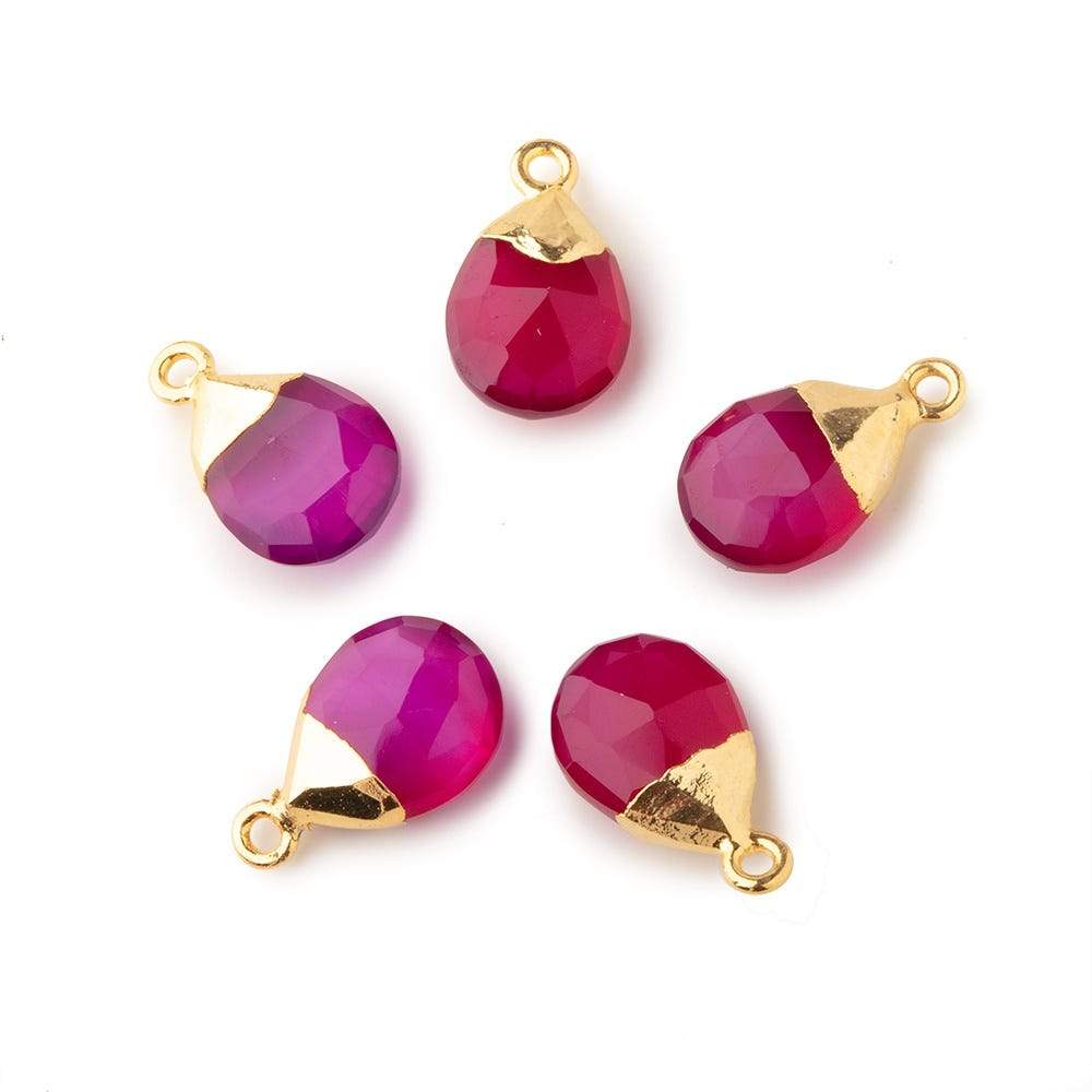 12x9mm Gold Leafed Berry Pink Chalcedony faceted pear 1 focal bead (ONLINE ORDER ONLY)