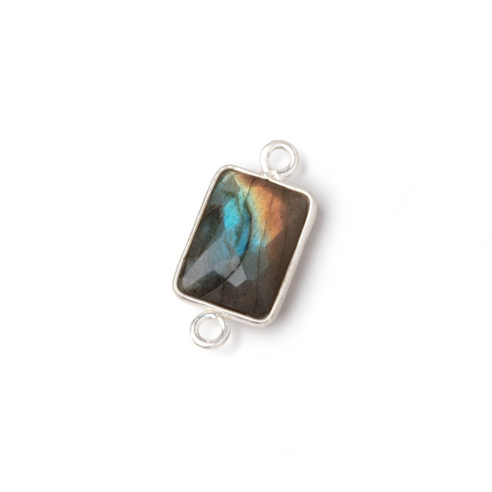 12x9mm Silver Bezel Labradorite Faceted Rectangle with Multi Flash 1 Connector (ONLINE ORDER ONLY)