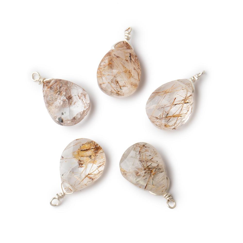 12x9mm Silver Wire Wrapped Rutilated Quartz Faceted Pear 1 Focal Pendant (ONLINE ORDER ONLY)