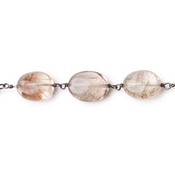 12x9mm Smoky Rutilated Quartz Plain Ovals on Black Gold over .925 Silver Chain (ONLINE ORDER ONLY)