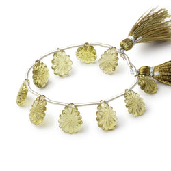 13-14.5mm Olive Quartz Carved Pear Beads 6.5 inch 10 pieces (ONLINE ORDER ONLY)