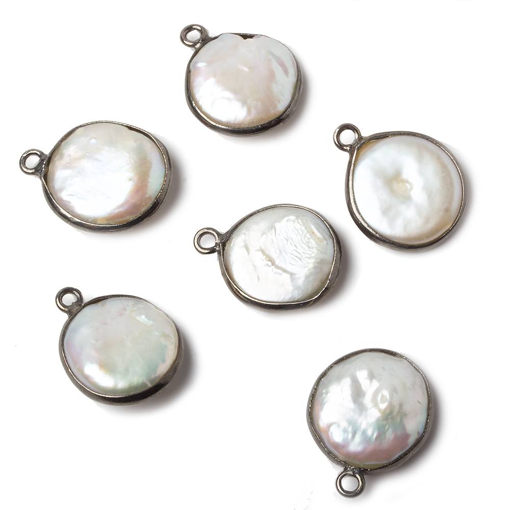 13-14mm Black Gold Bezeled White Coin Freshwater Pearl 1 Ring Focal Pendant 1 piece (ONLINE ORDER ONLY)