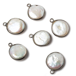 13-14mm Black Gold Bezeled White Coin Freshwater Pearl 1 Ring Focal Pendant 1 piece (ONLINE ORDER ONLY)