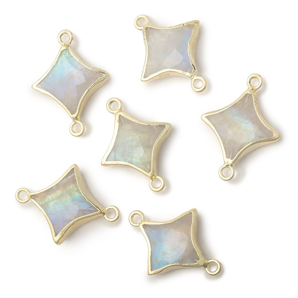 13-14mm Gold Leaf Rainbow Moonstone 4 Point Star Focal 2 Ring Connector (ONLINE ORDER ONLY)