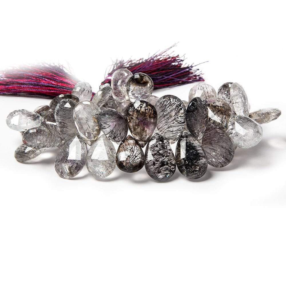 13-18mm Mossy and Tourmalinated Amethyst Pear Briolette 8 inch 44 pieces (ONLINE ORDER ONLY)