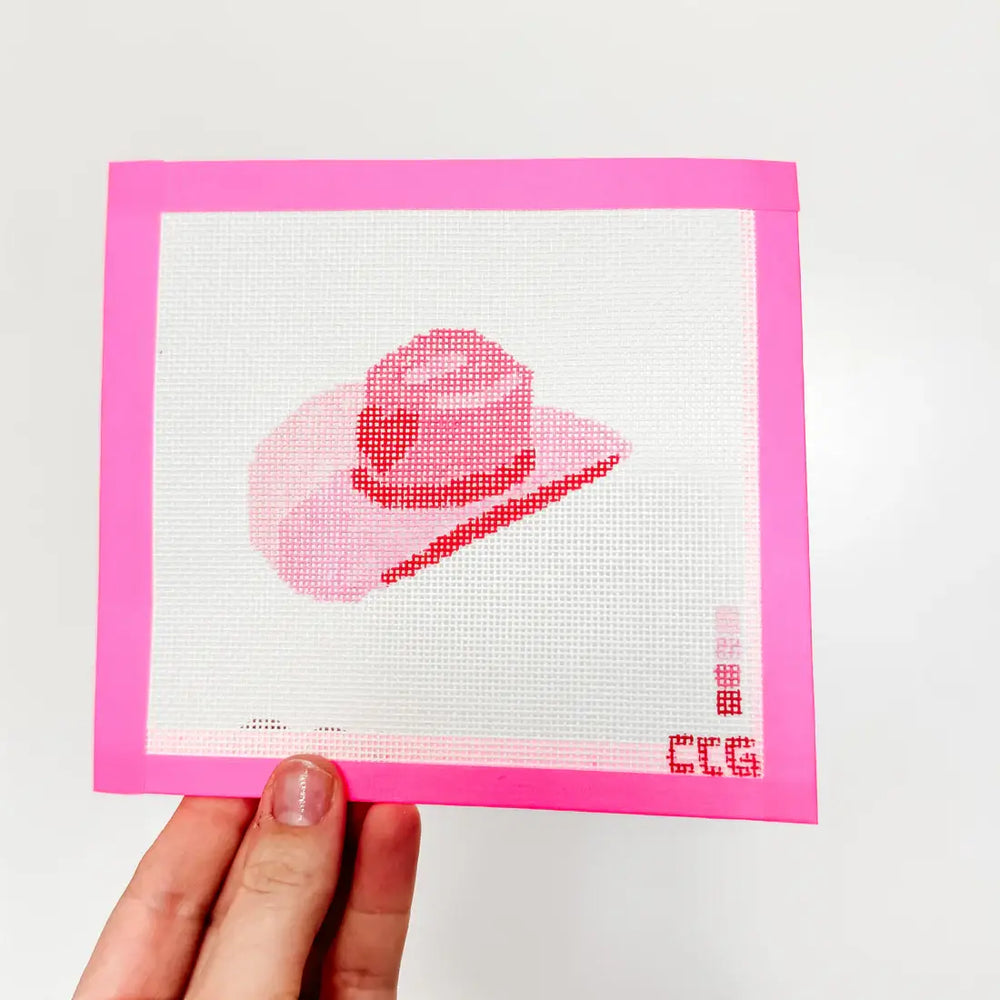 Cotswold Co Designs - Hand-Painted Pink Cowgirl Hat Needlepoint Canvas | 3” Canvas (ONLINE ORDER ONLY)