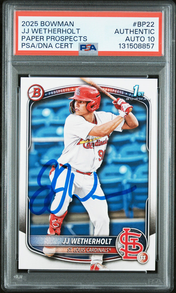 Graded 2025 Topps Bowman JJ Wetherholt #BP-22 Prospects Rookie RC Baseball Card PSA 10 Auto Grade Gem Mint
