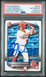 Graded 2025 Topps Bowman JJ Wetherholt #BP-22 Prospects Rookie RC Baseball Card PSA 10 Auto Grade Gem Mint