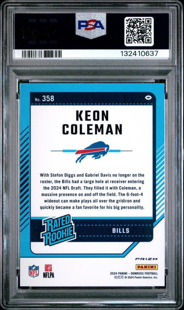 Graded 2024 Panini Donruss Keon Coleman #358 Optic Preview Rookie RC Football Card PSA 10 Gem Mint