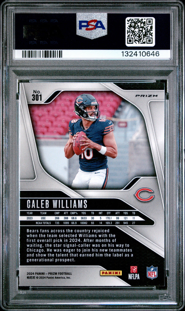Graded 2024 Panini Prizm Caleb Williams #301 Silver Prizm Rookie RC Football Card PSA 10 Gem Mint