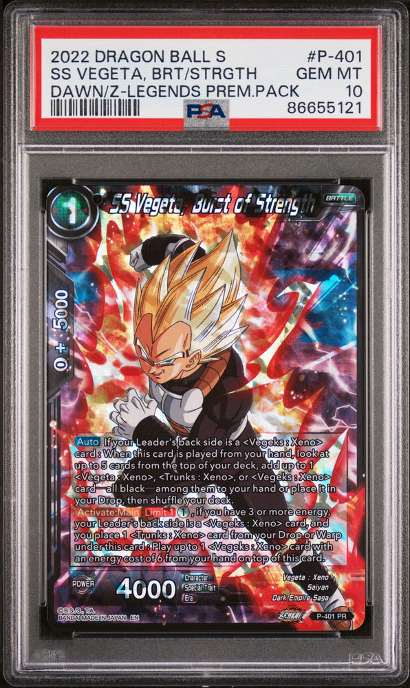 2022 DRAGON BALL SUPER DAWN OF THE Z-LEGENDS SS VEGETA, BRS/STRGTH #P-401 PSA 10 (Online Order Only)