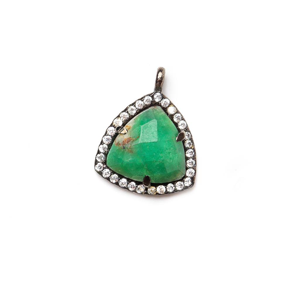 13.5mm Black Gold Bezel White CZ and Chrysoprase Triangle Pendant 1 piece (ONLINE ORDER ONLY)