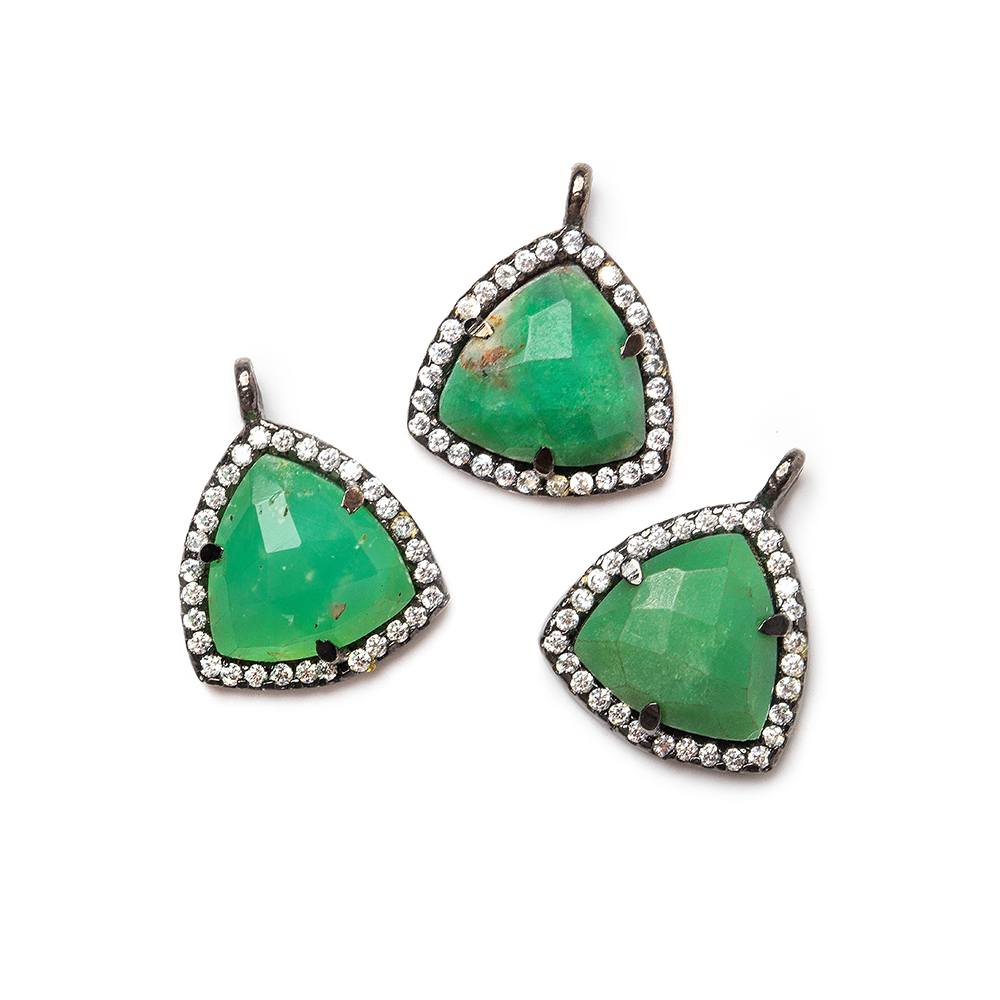 13.5mm Black Gold Bezel White CZ and Chrysoprase Triangle Pendant 1 piece (ONLINE ORDER ONLY)