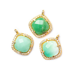 13.5mm Vermeil Bezel White CZ & Chrysoprase Cushion Pendant 1 piece (ONLINE ORDER ONLY)