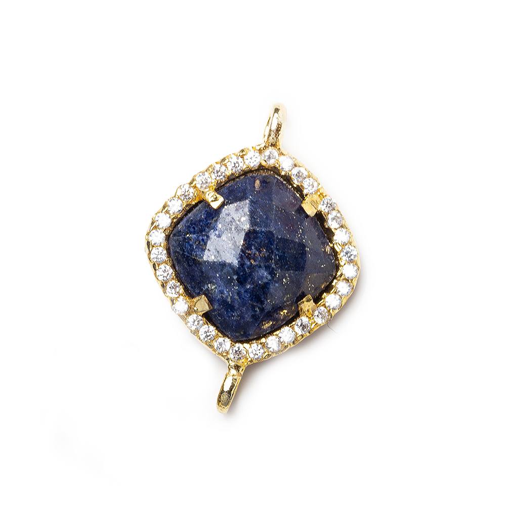 13.5mm Gold Bezel White CZ & Lapis Lazuli Cushion Connector 1 piece (ONLINE ORDER ONLY)