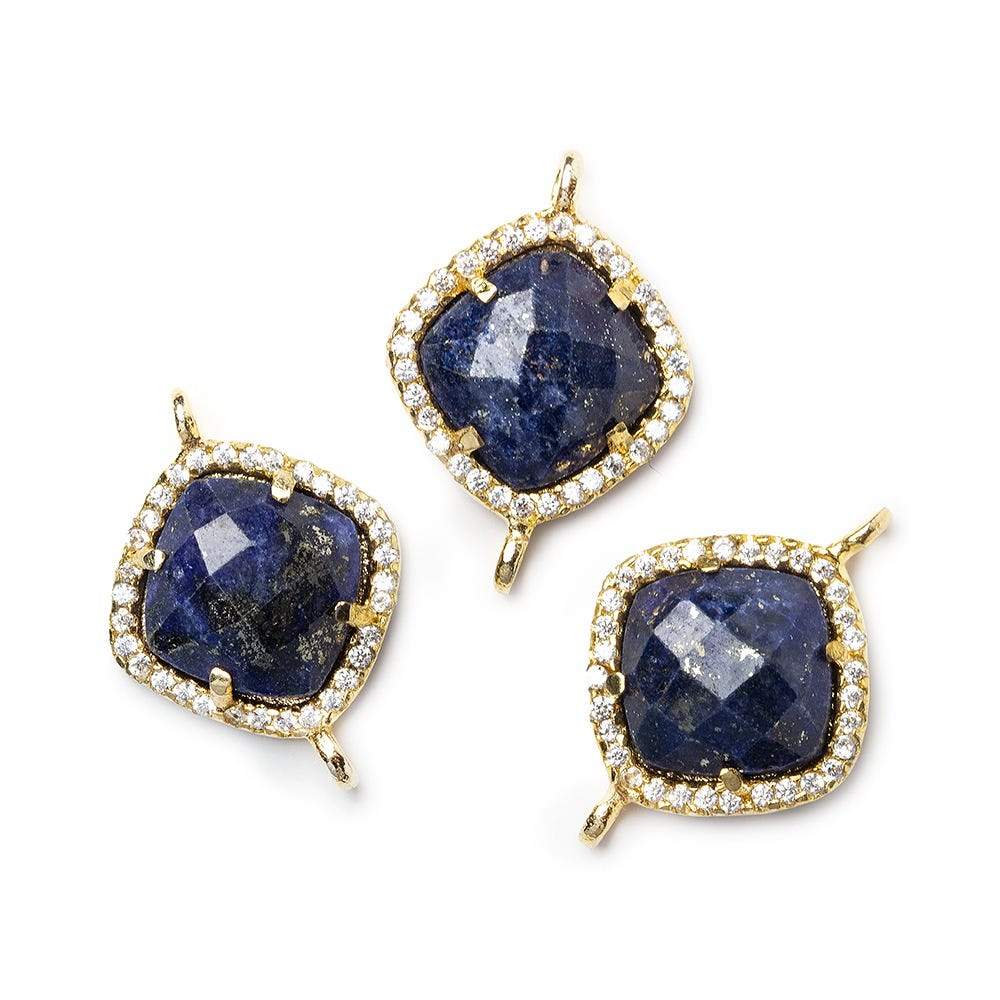 13.5mm Gold Bezel White CZ & Lapis Lazuli Cushion Connector 1 piece (ONLINE ORDER ONLY)