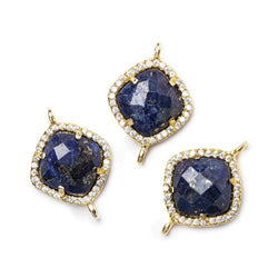 13.5mm Gold Bezel White CZ & Lapis Lazuli Cushion Connector 1 piece (ONLINE ORDER ONLY)