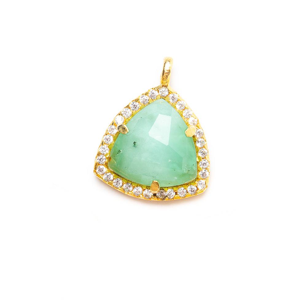 13.5mm Vermeil Bezel White CZ and Chrysoprase Triangle Pendant 1 piece (ONLINE ORDER ONLY)