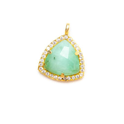 13.5mm Vermeil Bezel White CZ and Chrysoprase Triangle Pendant 1 piece (ONLINE ORDER ONLY)
