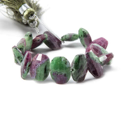 13.5x11x5mm Ruby in Zoisite Side Drilled Faceted Cushion 6 in. 15 beads (ONLINE ORDER ONLY)