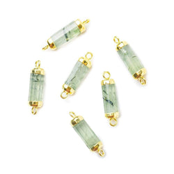 13.5x5mm Gold Leafed Prehnite faceted barrel tube Connector 1 piece (ONLINE ORDER ONLY)