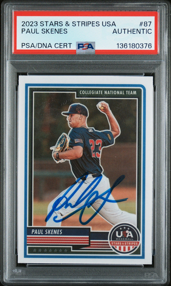 Graded 2023 Panini Stars & Stripes USA Paul Skenes #87 Rookie RC Baseball Card PSA Authentic Auto
