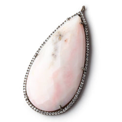 50x25mm Black Gold Bezel CZ and Pink Peru Opal Pear Pendant 1 focal bead (ONLINE ORDER ONLY)