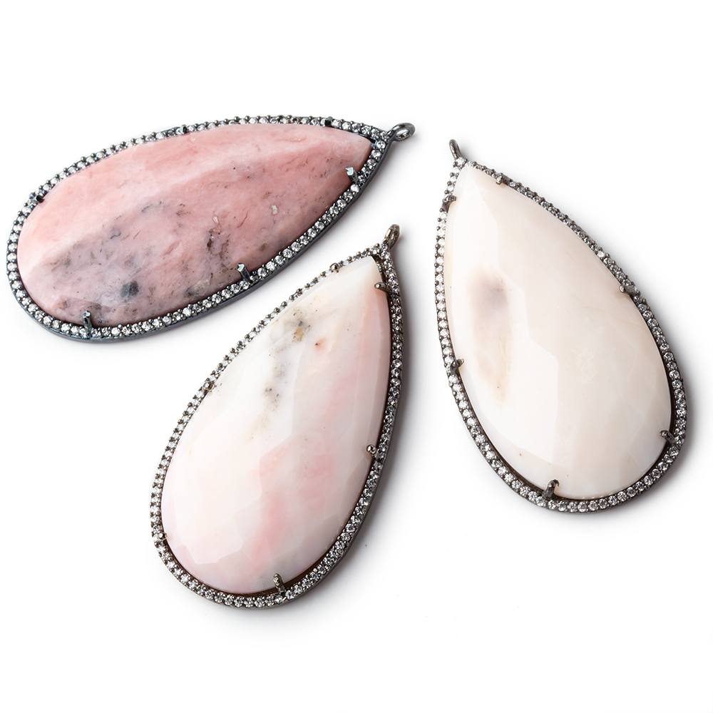 50x25mm Black Gold Bezel CZ and Pink Peru Opal Pear Pendant 1 focal bead (ONLINE ORDER ONLY)