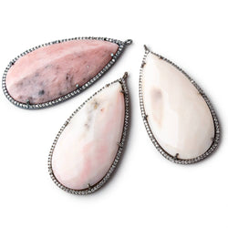 50x25mm Black Gold Bezel CZ and Pink Peru Opal Pear Pendant 1 focal bead (ONLINE ORDER ONLY)