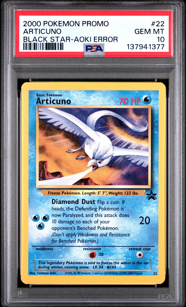 Graded 2000 PKM Black Star Promo Aoki Error Articuno #22 Trading Card Game PSA 10 Mint