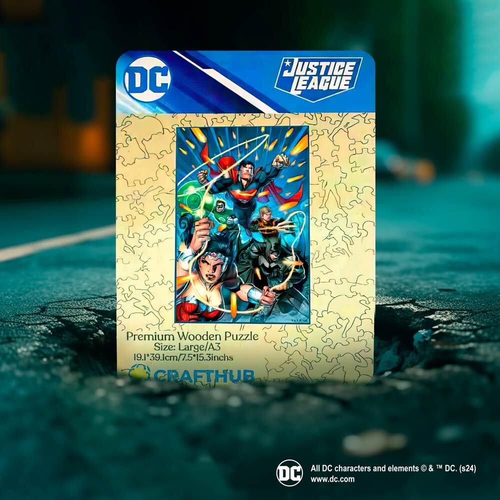 Justice League Heroes Assemble - The Battle Begins Wooden Jigsaw Puzzle (Online Order Only)