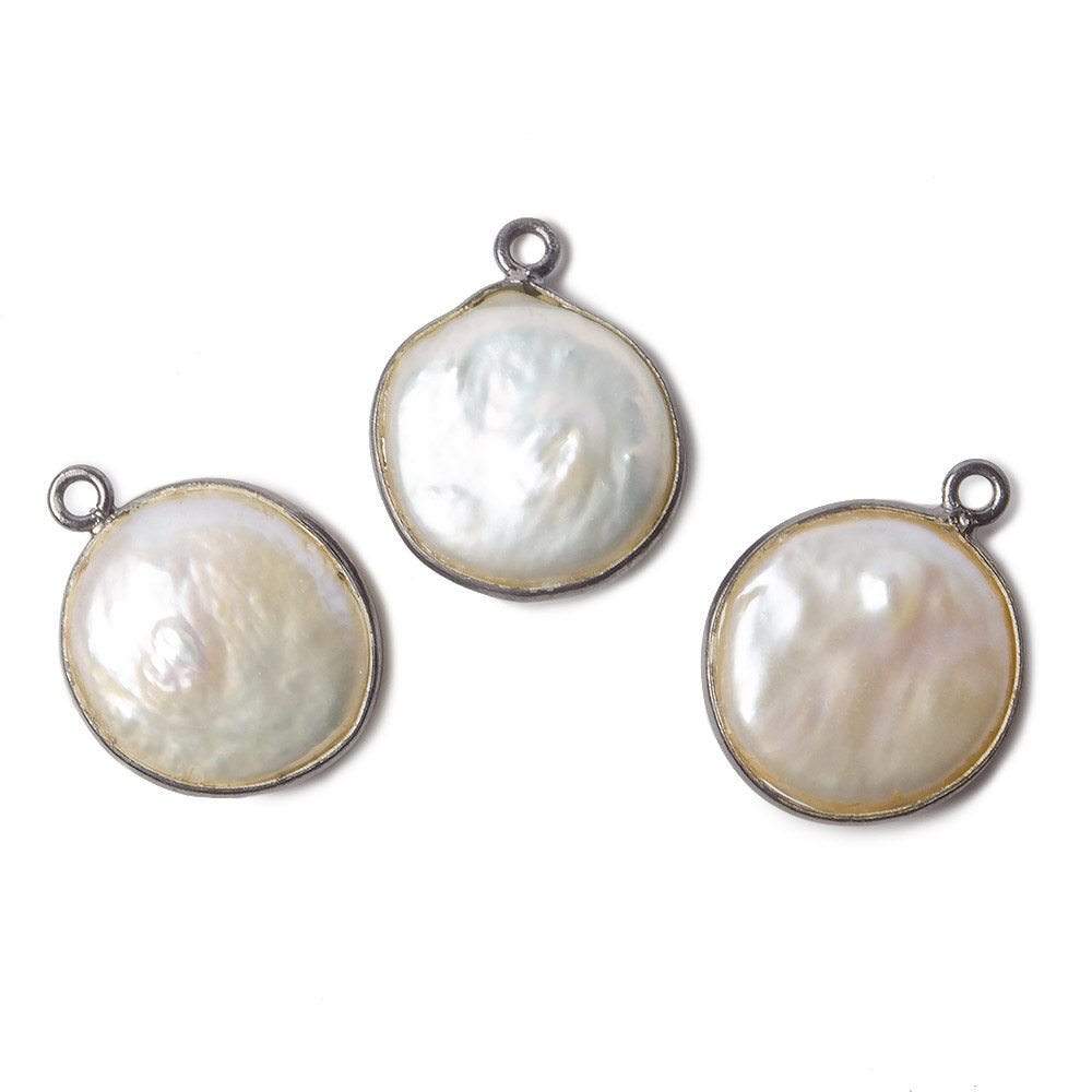 13mm Black Gold Bezel Cream Coin Pearl Pendant 1 piece (ONLINE ORDER ONLY)
