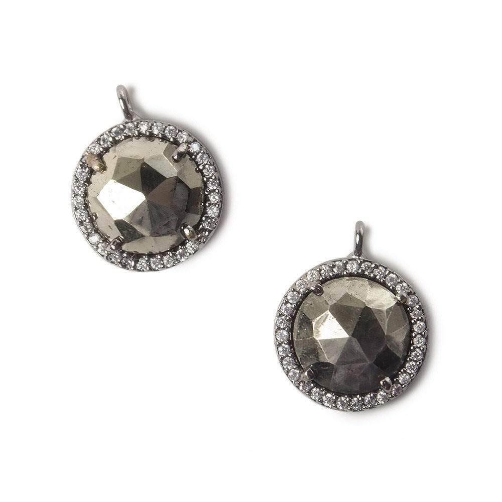 13mm Black Gold Bezel White CZ and Pyrite Coin Pendant 1 focal bead (ONLINE ORDER ONLY)