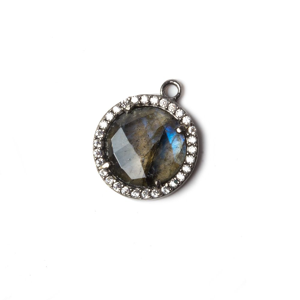 13mm Black Gold Bezeled White CZ and Labradorite Coin Pendant 1 piece (ONLINE ORDER ONLY)